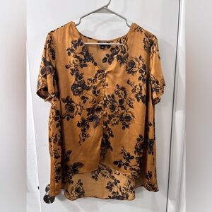 Black Floral Golden High Low Blouse